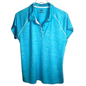 Fila Sport Collared Polo Shirt Turquoise Heather Print Short Sleeve NWOT